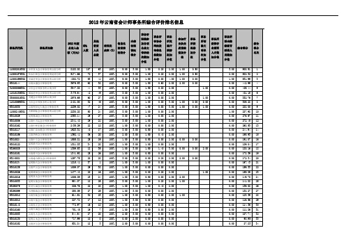 2012年云南省会计师事务所综合评价排名信息