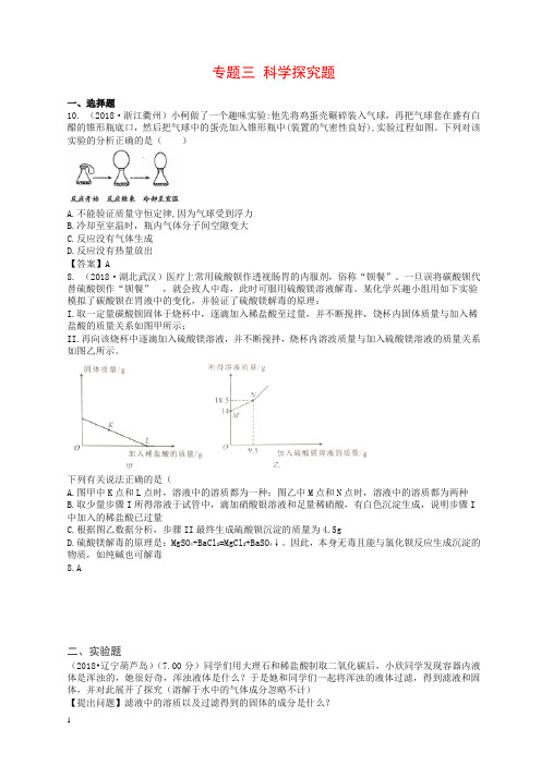 【精品】2018年中考化学真题分类汇编：专题(3)科学探究题(含答案)