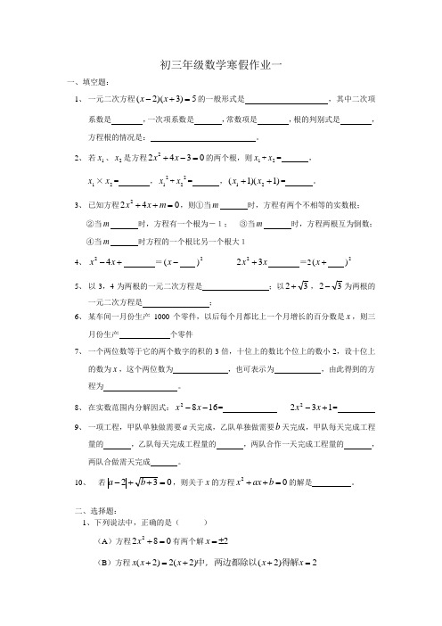 初三数学寒假作业(共4份)