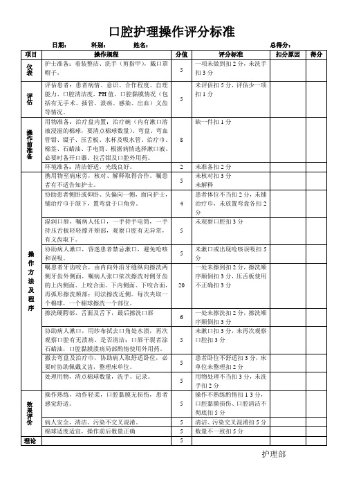 口腔护理操作评分标准