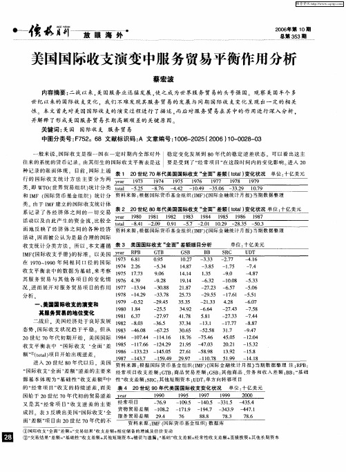 美国国际收支演变中服务贸易平衡作用分析