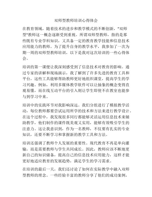 双师型教师培训心得体会