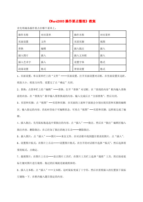 初中信息技术《Word2003操作要点整理》教案