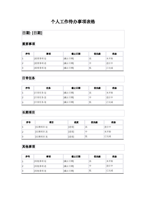 个人工作待办事项表格