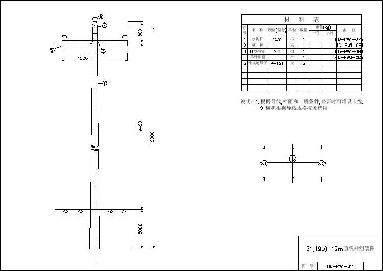 10KV配电线路图集  Z1(190)-12直线杆
