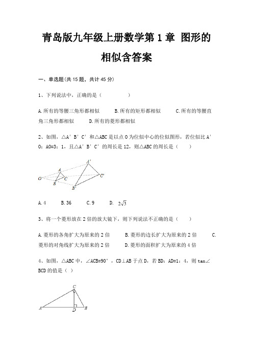 青岛版九年级上册数学第1章 图形的相似含答案