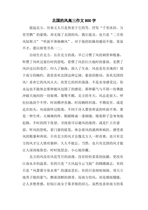 北国的风高三作文800字