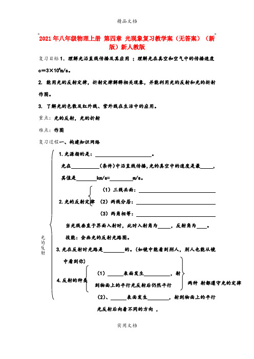 2021年八年级物理上册 第四章 光现象复习教学案(无答案)(新版)新人教版