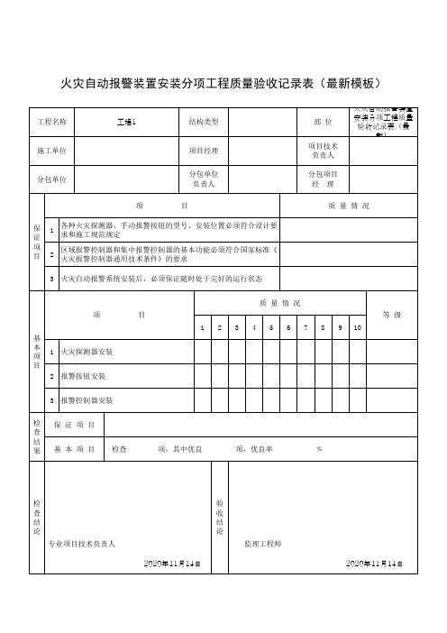 火灾自动报警装置安装分项工程质量验收记录表(最新模板)