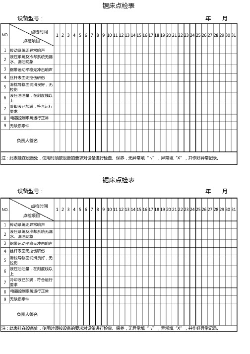 锯床日常点检表