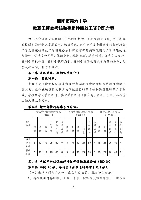 濮阳市第六中学教职工绩效考核和奖励性绩效工资分配方案(修改稿)(1)(1).