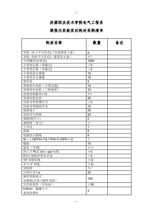 电气工程系试验实训耗材采购清单-济源职业技术学院