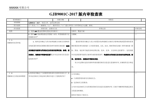 新-GJB9001C-2017内审检查表