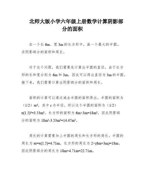 北师大版小学六年级上册数学计算阴影部分的面积