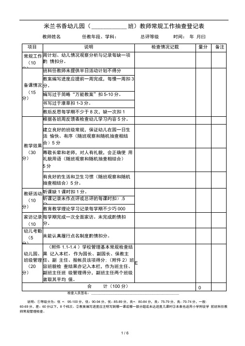 幼儿园常规工作检查表