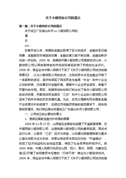 关于小额贷款公司的请示