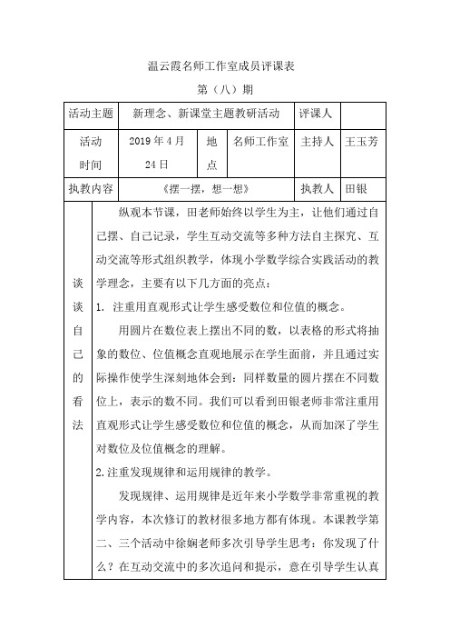 温云霞名师工作室成员评课表