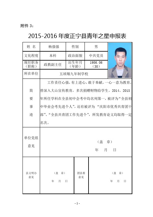 五顷塬九年制学校青年之星个人先进汇报材料