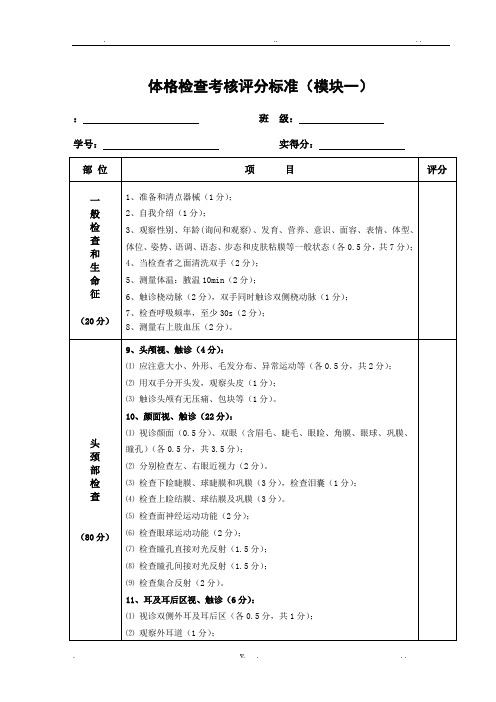 体格检查考核评分标准(最新标准)