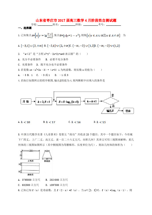 山东省枣庄市2017届高三数学4月阶段性自测试题