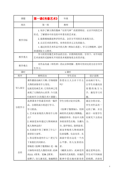 五年级美术上册 肖像艺术 2教案 人美版