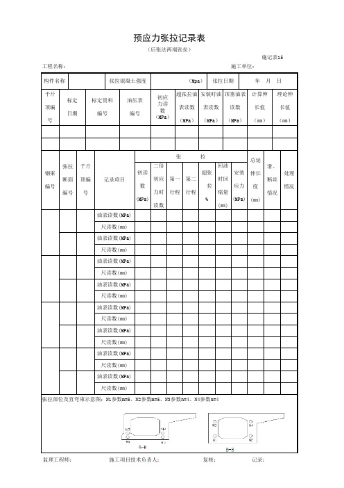 预应力张拉记录表(后张法两端张拉)