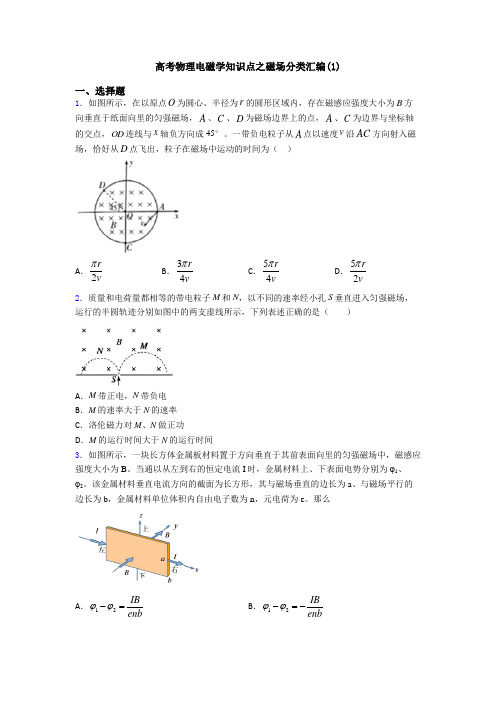 高考物理电磁学知识点之磁场分类汇编(1)