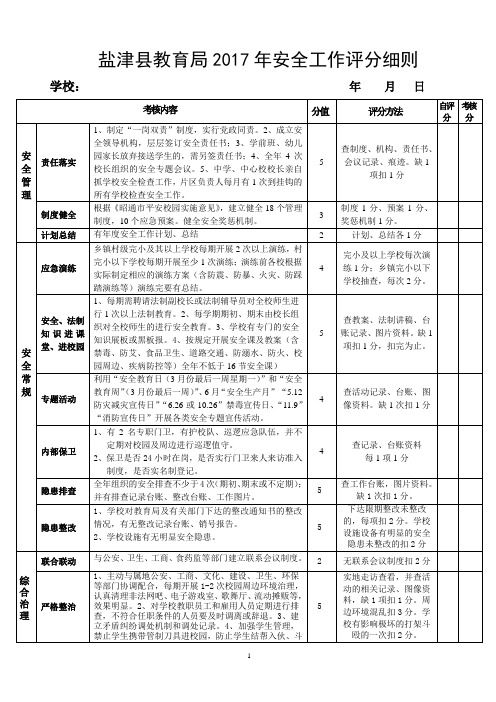 2017年安全工作目标考核评分细则