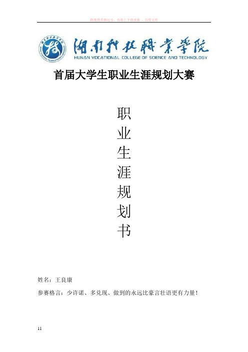 王良康“智通人才网杯”职业规划联赛参赛作品大学生职业生涯规划策划书