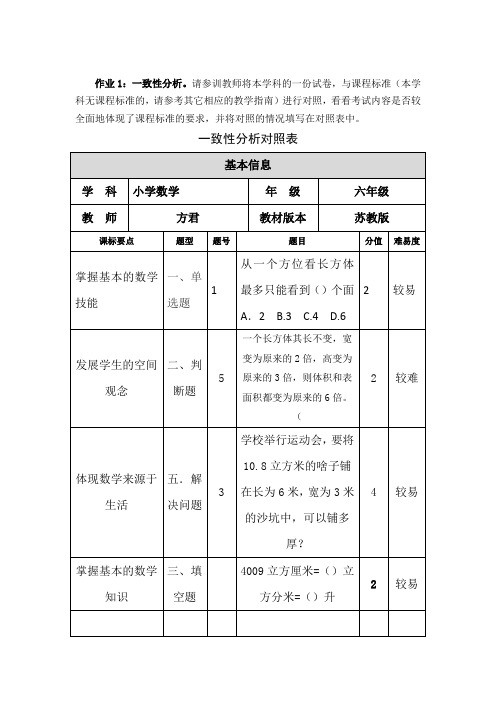 六年级长方体和正方体一致性分析