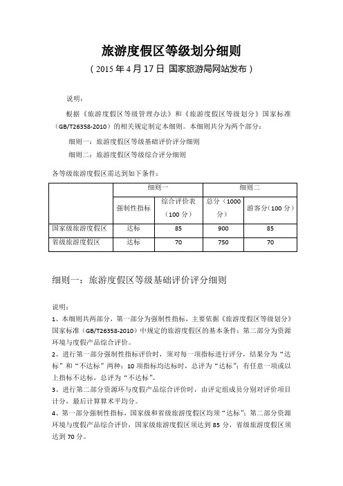 旅游度假区等级划分细则