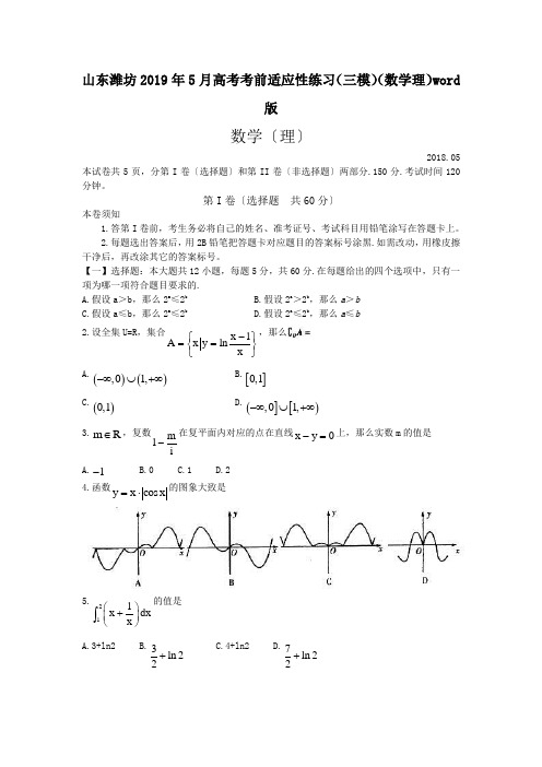 山东潍坊2019年5月高考考前适应性练习(三模)(数学理)word版