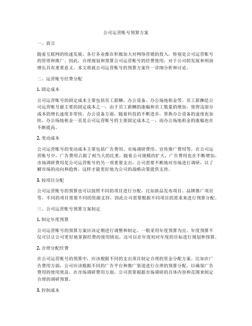 公司运营账号预算方案