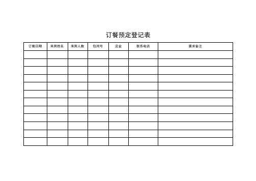 饭店订餐预定登记表