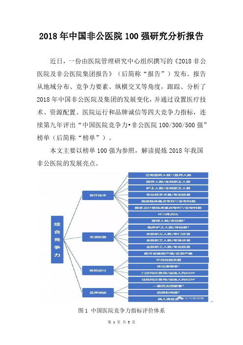 2018年中国非公医院100强研究分析报告【精品】