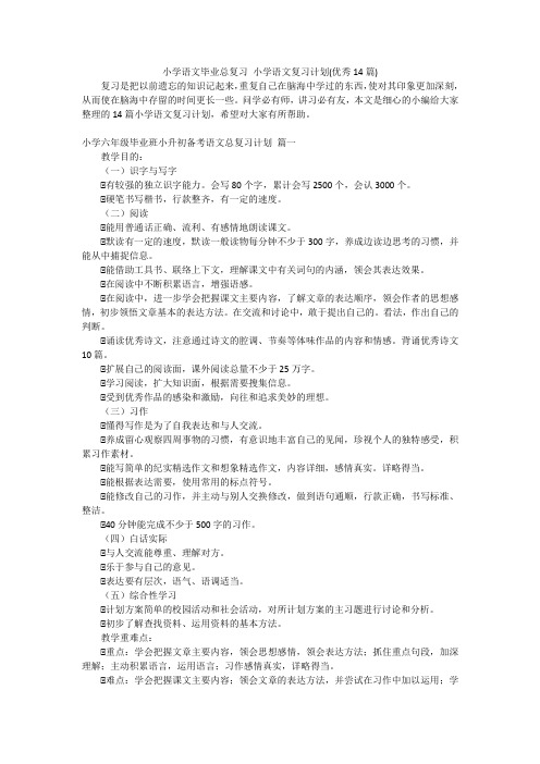 小学语文毕业总复习 小学语文复习计划(优秀14篇)