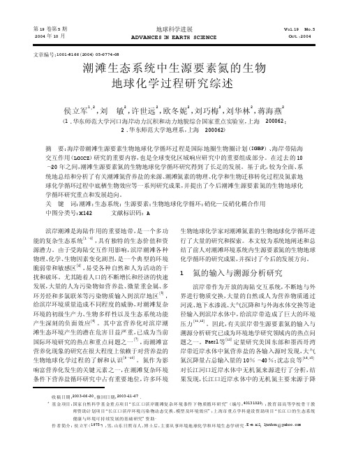 潮滩生态系统中生源要素氮的生物地球化学过程研究综述