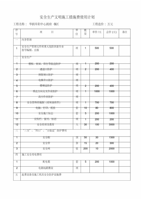 安全生产文明施工措施费使用计划表(完整)