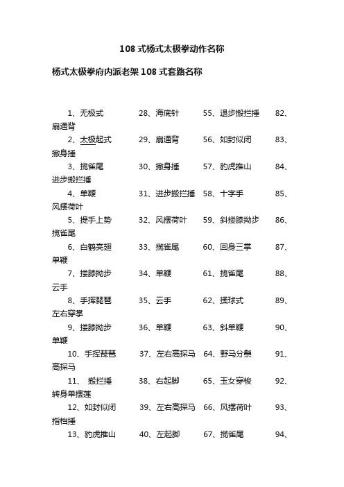 108式杨式太极拳动作名称