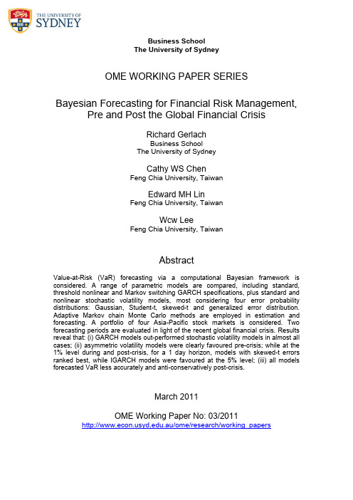 Bayesian Forecasting for Financial Risk Management