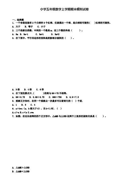 (精选3份合集)2020年广东省深圳市数学五年级(上)期末考试模拟试题