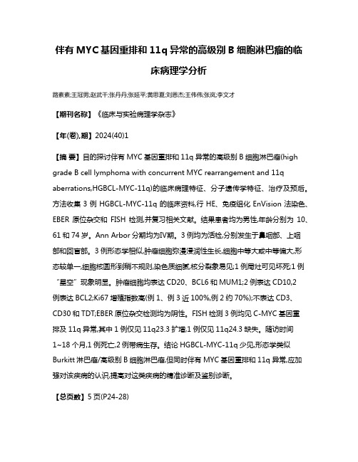 伴有MYC基因重排和11q异常的高级别B细胞淋巴瘤的临床病理学分析