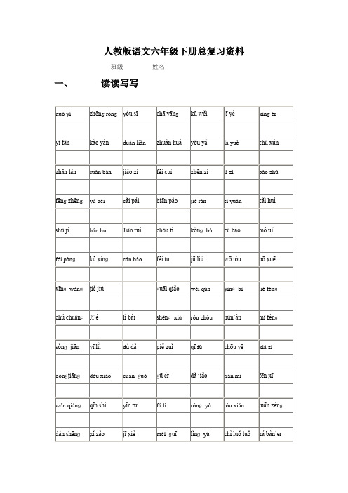 最全面人教版六年级语文毕业总复习资料