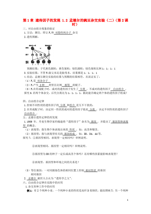 江苏省江阴市高中生物 第1章 遗传因子的发现 1.2 孟德尔的豌豆杂交实验(二)(第2课时)教案 新