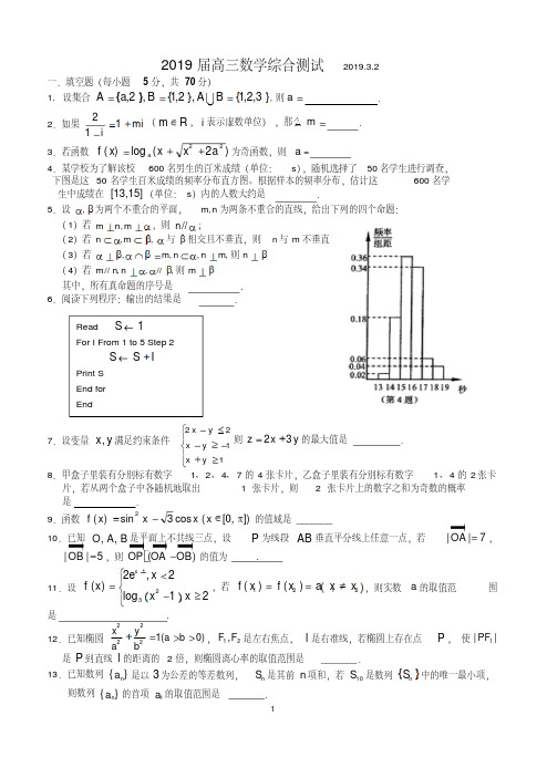 江苏省淮阴中学2019届高三3月综合测试数学试题