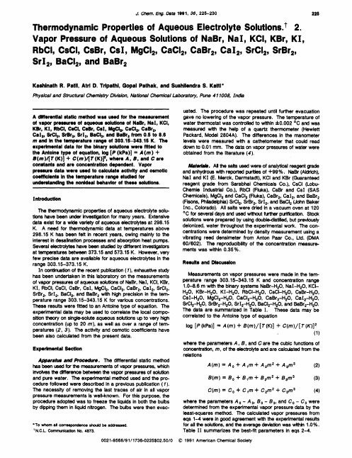 Thermodynamic properties of aqueous electrolyte solutions