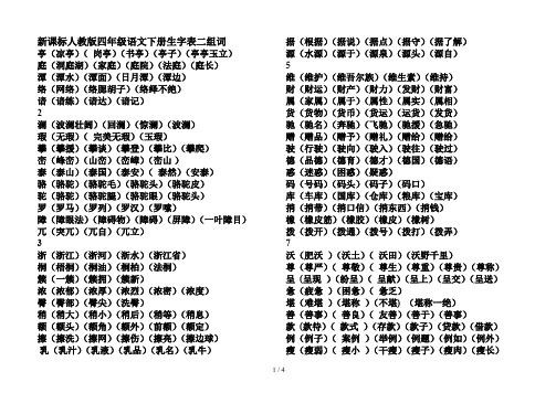 新课标人教版四年级语文下册生字表二组词