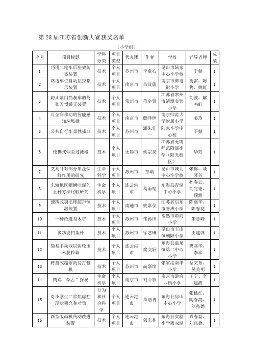 第28届江苏省创新大赛获奖名单