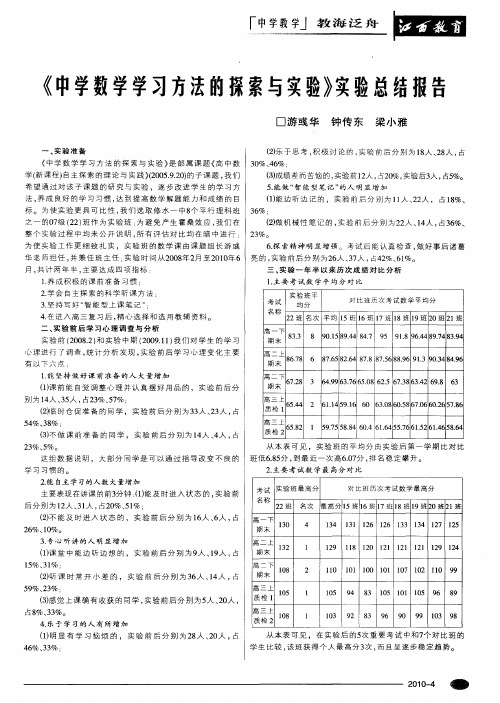 《中学数学学习方法的探索与实验》实验总结报告