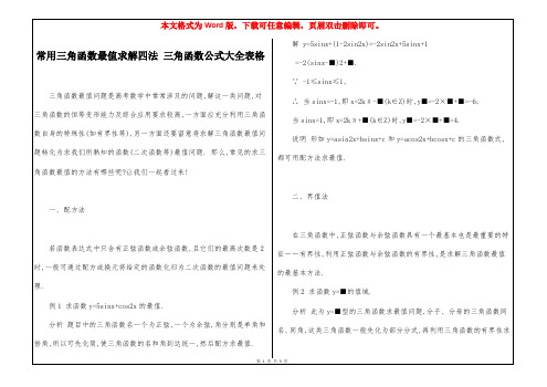 常用三角函数最值求解四法 三角函数公式大全表格